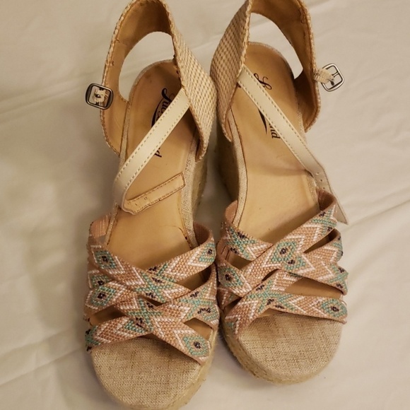 LUCKY Brand Platform Sandals 7m Burlap & Tan - Picture 3 of 8